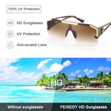 FEISEDY Women Men Sunglasse Square Flat Top Big Frame UV400 Sun Glasses Oversized B2765