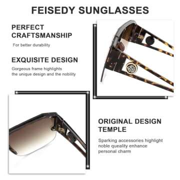 FEISEDY Women Men Sunglasse Square Flat Top Big Frame UV400 Sun Glasses Oversized B2765