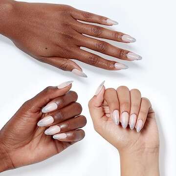 OPI xPRESS/ON I Want It, I Got It | Glitter Silver Long Almond French Tip Press On Nails | With Nail Glue | Long Lasting, Reusable, Non-damaging