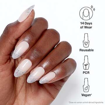 OPI xPRESS/ON I Want It, I Got It | Glitter Silver Long Almond French Tip Press On Nails | With Nail Glue | Long Lasting, Reusable, Non-damaging