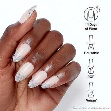 OPI xPRESS/ON I Want It, I Got It | Glitter Silver Long Almond French Tip Press On Nails | With Nail Glue | Long Lasting, Reusable, Non-damaging