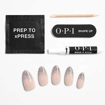 OPI xPRESS/ON I Want It, I Got It | Glitter Silver Long Almond French Tip Press On Nails | With Nail Glue | Long Lasting, Reusable, Non-damaging