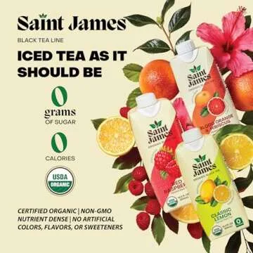 Saint James Iced Tea - Organic Black Tea - Non GMO, Gluten Free, Zero Calorie & Zero Sugar - Variety...