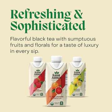 Saint James Iced Tea - Organic Black Tea - Non GMO, Gluten Free, Zero Calorie & Zero Sugar - Variety Black Tea Flavors, 12 Pack (16.9 fl oz each)