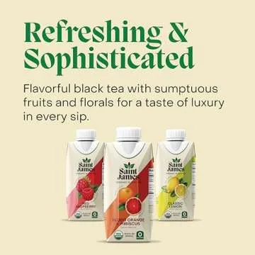 Saint James Iced Tea - Organic Black Tea - Non GMO, Gluten Free, Zero Calorie & Zero Sugar - Variety Black Tea Flavors, 12 Pack (16.9 fl oz each)