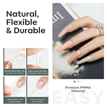 Modelones Long Coffin Nail Tips - 500Pcs Clear False Acrylic Press on Nails Pre-shape Full Cover Gel Nail Extension Home DIY Salon Nails Art Design, 10 Sizes