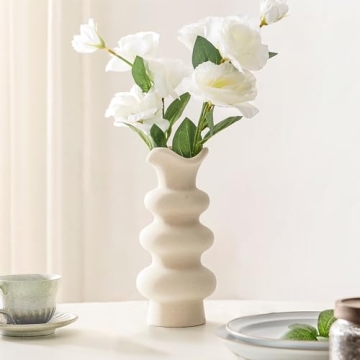 Ngardk White Ceramic Vases for Home Decor 8.3 Inch