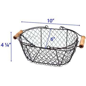 10" Oval Wire Basket with Wooden Handles - Vintage Style - By Trademark Innovations