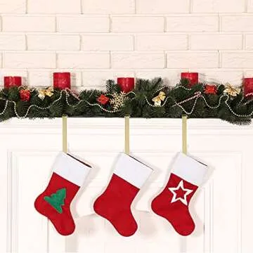 Hotop Christmas Stocking Holders Hooks Fireplace Mantel Decor Hangers Stocking Clips Holders with Suction Cups Adhesive Tape for Christmas Holiday Parties (4 Pieces)
