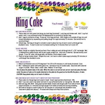 Mam Papaul's Mardi Gras King Cake Kit with Praline Filling, 18 Servings - 28.5 Ounce