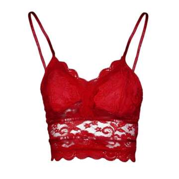 Koinshha Women's Soft Casual Lace Crochet Spaghetti Strap Cami Crop Top Camisole