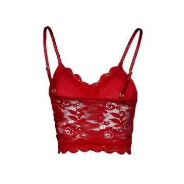 Koinshha Women's Soft Casual Lace Crochet Spaghetti Strap Cami Crop Top Camisole