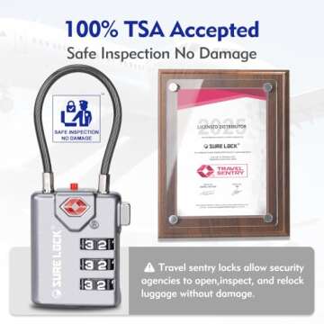 SURE LOCK TSA Compatible Travel Luggage Locks, Inspection Indicator, Easy Read Dials TSA Approved wi...