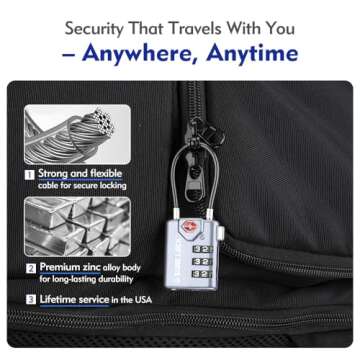 SURE LOCK TSA Compatible Travel Luggage Locks, Inspection Indicator, Easy Read Dials TSA Approved with Zinc Alloy Grey 4 Pack