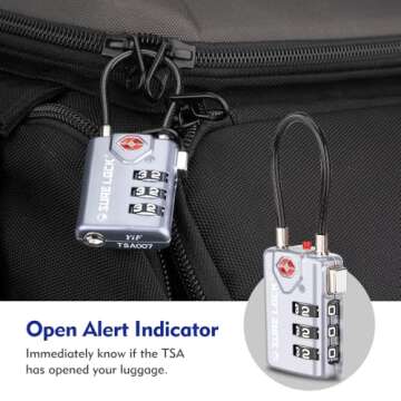 SURE LOCK TSA Compatible Travel Luggage Locks, Inspection Indicator, Easy Read Dials TSA Approved with Zinc Alloy Grey 4 Pack