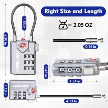 SURE LOCK TSA Compatible Travel Luggage Locks, Inspection Indicator, Easy Read Dials TSA Approved with Zinc Alloy Grey 4 Pack