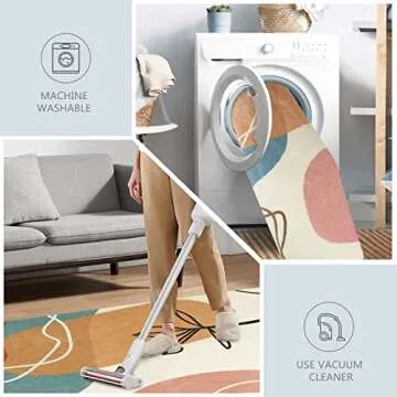 Wonnitar Boho Art 5x7 Area Rug, Machine Washable Rugs for Living Room, Minimalist Abstract Bedroom Throw Mat, Non-Slip Mid Century Modern Aesthetic Carpet for Nursery Dining Room (Art-Multi,5'x7')