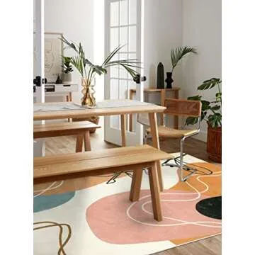 Wonnitar Boho Art 5x7 Area Rug, Machine Washable Rugs for Living Room, Minimalist Abstract Bedroom Throw Mat, Non-Slip Mid Century Modern Aesthetic Carpet for Nursery Dining Room (Art-Multi,5'x7')