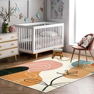 Wonnitar Boho Art 5x7 Area Rug, Machine Washable Rugs for Living Room, Minimalist Abstract Bedroom Throw Mat, Non-Slip Mid Century Modern Aesthetic Carpet for Nursery Dining Room (Art-Multi,5'x7')