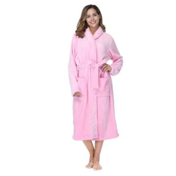 RONGTAI Womens Bathrobe Ladies Fleece Plush Warm Long Robes (Small,Pink)