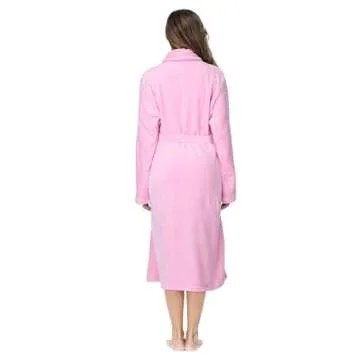 RONGTAI Womens Bathrobe Ladies Fleece Plush Warm Long Robes (Small,Pink)