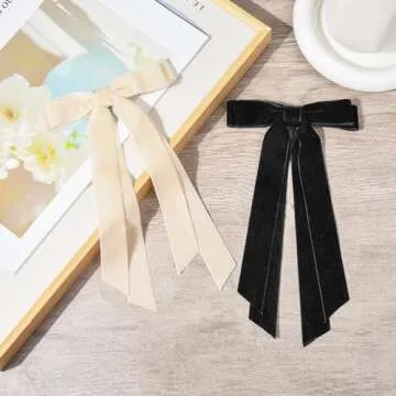 2PCS Velvet Hair Bows Ribbon Hair Clip Black Beige Accessories Ponytail Holder Accessories Slides Metal Clips Hair Bow for Women Girls Toddlers Teens Kids