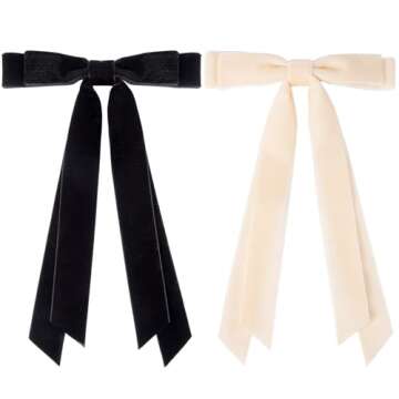 2PCS Velvet Hair Bows Ribbon Hair Clip Black Beige Accessories Ponytail Holder Accessories Slides Metal Clips Hair Bow for Women Girls Toddlers Teens Kids