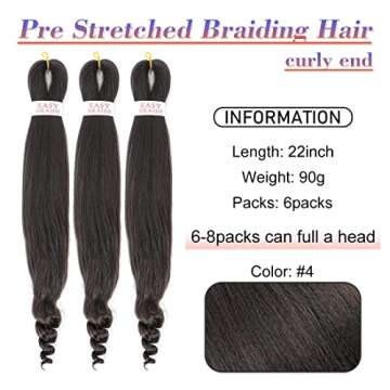 6 Pack Braiding Hair Pre Stretched French Curly Braiding Hair Crochet Braids Easy Braid Crochet Hair Goddess Curl Braid Soft Yaki Straight Hair For Braiding (22inch（pack of 6）, #4)