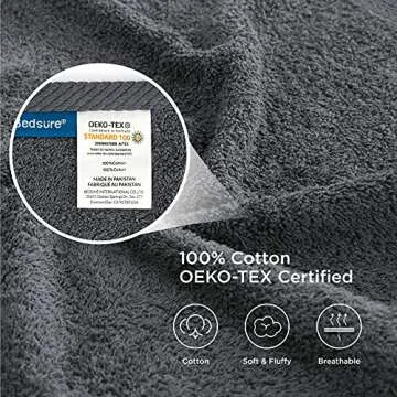 Bedsure Bath Towels Sets for Bathroom - 100% Cotton 8 Pieces Towels Set with 2 Large Bath Towels, 2 Hand Towels and 4 Washcloths, Grey Shower Towel Sets, Towels for Bathroom, Hotel, Gym, Spa