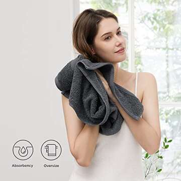 Bedsure Bath Towels Sets for Bathroom - 100% Cotton 8 Pieces Towels Set with 2 Large Bath Towels, 2 Hand Towels and 4 Washcloths, Grey Shower Towel Sets, Towels for Bathroom, Hotel, Gym, Spa