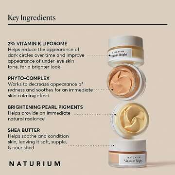 Naturium Vitamin Bright Illuminating Eye Cream, Under Eye Repair Cream for Dark Circles, with Vitamin K, Phyto-Complex, & Mineral Pigments, Light/Medium, 0.5 oz