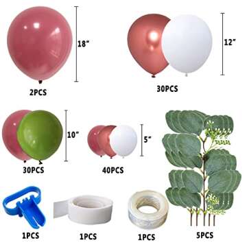Rose Red Balloon Garland Arch Kit – 102 Pack Olive Green Rose Red Blush Balloons,Metallic Rose Gold Balloon for Wedding Baby Shower Birthday Evening Dinner Tea Party Decorations