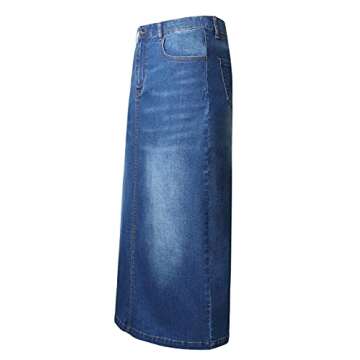 Women's Midi Jean Skirt- High Rise Straight Long Denim Skirts for Ladies- Blue Stretchy Jean Skirt (Blue, US 16)