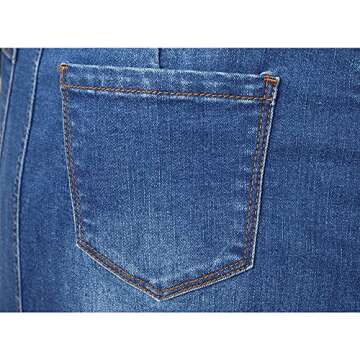 Women's Midi Jean Skirt- High Rise Straight Long Denim Skirts for Ladies- Blue Stretchy Jean Skirt (Blue, US 16)