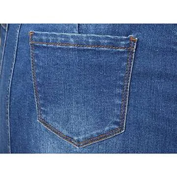 Women's Midi Jean Skirt- High Rise Straight Long Denim Skirts for Ladies- Blue Stretchy Jean Skirt (Blue, US 16)