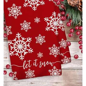 Christmas Dish Towels for Christmas Decor Red Stripe Kitchen Towels 18x26 Inch Xmas White Snowflake Washcloths Seasonal Ultra Absorbent Bar Drying Cloth Let It Snow Hand Towel for Cooking Set of 2