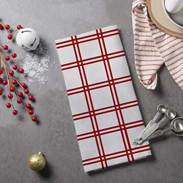 Christmas Dish Towels for Christmas Decor Red Stripe Kitchen Towels 18x26 Inch Xmas White Snowflake Washcloths Seasonal Ultra Absorbent Bar Drying Cloth Let It Snow Hand Towel for Cooking Set of 2
