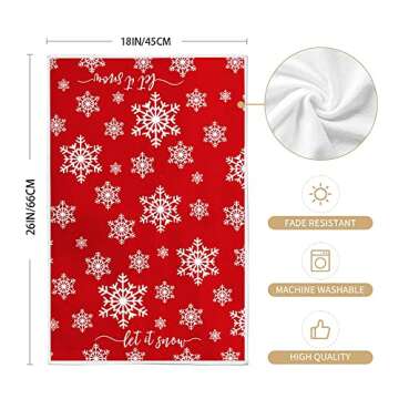 Christmas Dish Towels for Christmas Decor Red Stripe Kitchen Towels 18x26 Inch Xmas White Snowflake Washcloths Seasonal Ultra Absorbent Bar Drying Cloth Let It Snow Hand Towel for Cooking Set of 2