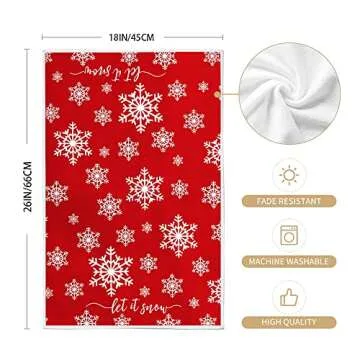 Christmas Dish Towels for Christmas Decor Red Stripe Kitchen Towels 18x26 Inch Xmas White Snowflake Washcloths Seasonal Ultra Absorbent Bar Drying Cloth Let It Snow Hand Towel for Cooking Set of 2