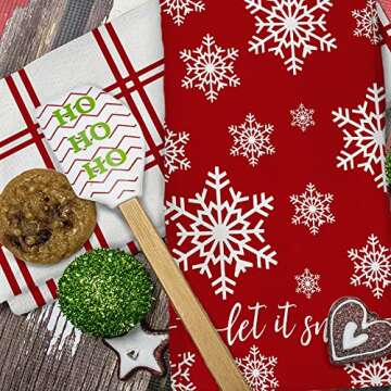 Christmas Dish Towels for Christmas Decor Red Stripe Kitchen Towels 18x26 Inch Xmas White Snowflake Washcloths Seasonal Ultra Absorbent Bar Drying Cloth Let It Snow Hand Towel for Cooking Set of 2