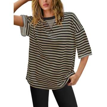 Panadila Womens Stylish Striped Short Sleeve Tunic Top