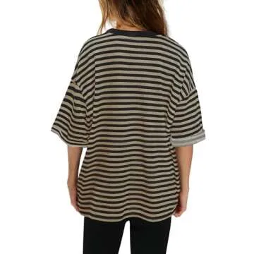Panadila Womens Stylish Striped Short Sleeve Tunic Top