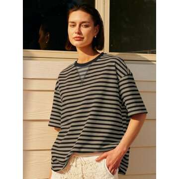 Panadila Womens Stylish Striped Short Sleeve Tunic Top