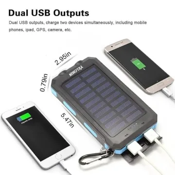 Solar Power Bank, YELOMIN 20000mAh Portable Outdoor Solar Charger, Camping Waterproof Backup Battery Pack with Dual USB 5V Outputs/LED Flashlights and Compass for Cellphones, Perfect for Hiking Travel