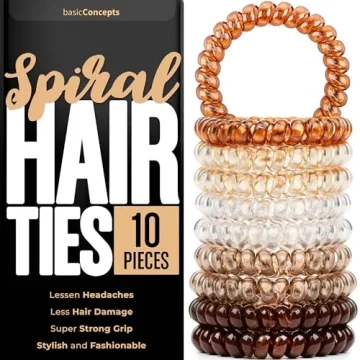 Spiral Hair Ties (10 Pieces), Coil Ponytail Holders for Women's Thick Hair, No Crease Plastic Ties f...