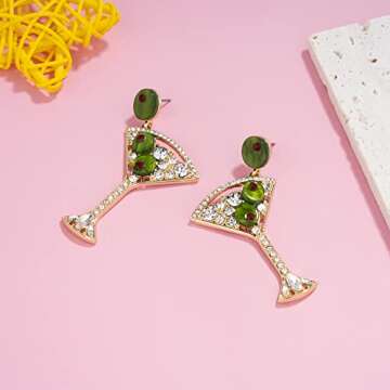 MADISON TYLER Cute Cheer Goblet Dangle Earrings for Women Trendy | Fun Pave Rhinestone Martini Glass Earrings for Women