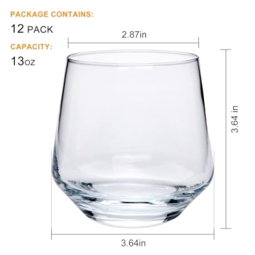 Cadamada 13oz Stemless Wine Glasses Set of 12 for All Drinks