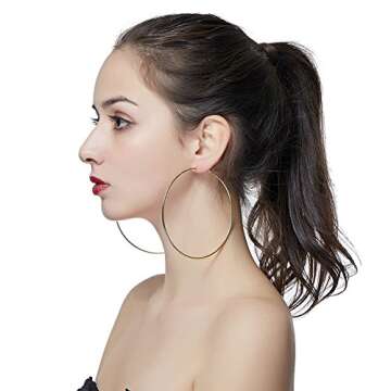 Hypoallergenic Extra Large Basketball Hula Hoop Earrings for Women Men - Big Thin Hoop Earrings (Gol...