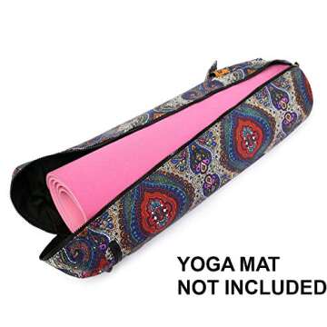 FREMOUS Yoga Mat Bag,Full-zip Exercise Yoga Mat Carrier Bag - Double Storage Pocket,Easy Access Zipper, Adjustable Shoulder Strap and Handle,Fits Most Mats(lotus)