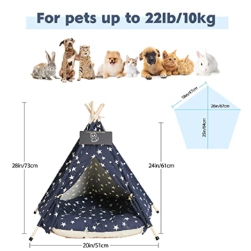 Pet Teepee Tents with Thick Cushion for Small Pets